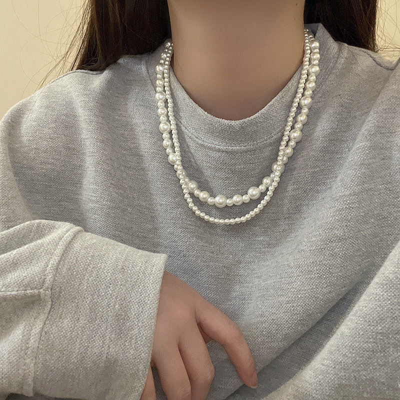 Handmade Beaded Jewelry Artificial layer Round Pearl Necklace