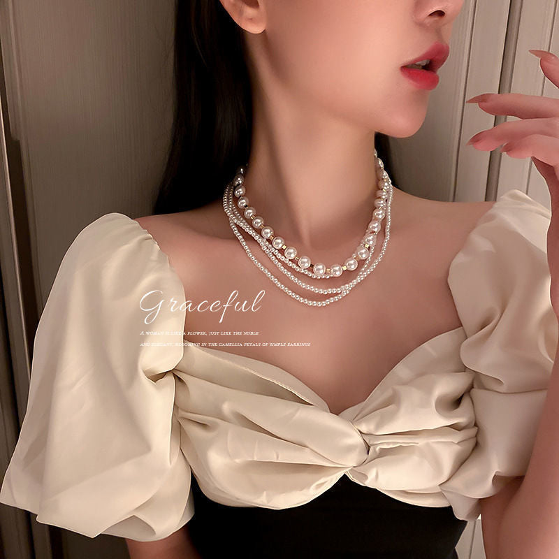 Multi Layered Imitation Pearl Beads Clavicle Chain Necklace