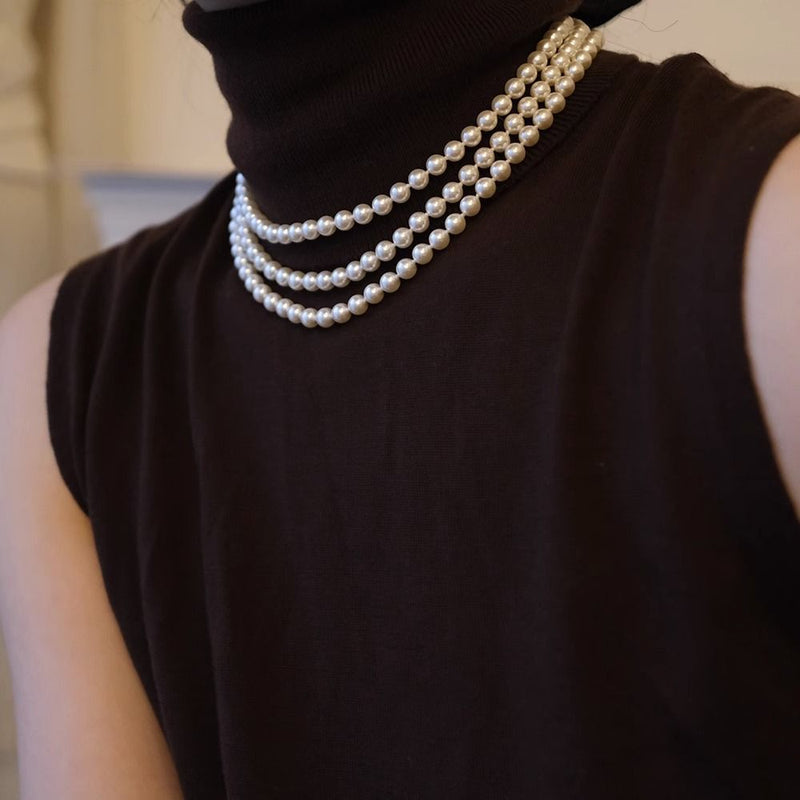 Women Sweater Chain Necklace French Fashion Long Pearl Beads Neckalce Set