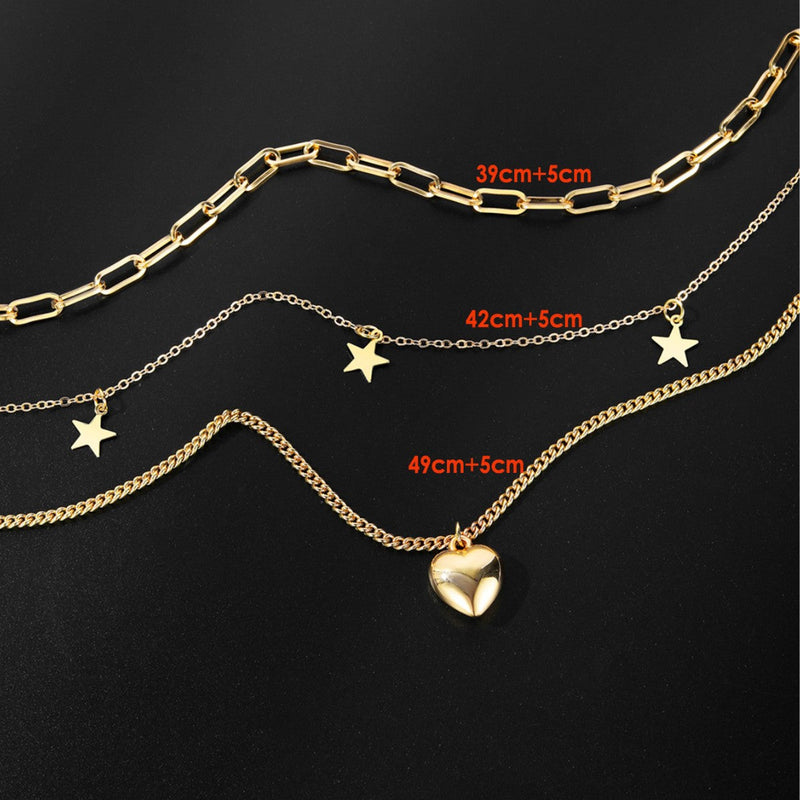 Vintage Style Star Heart Multi-layer Necklace