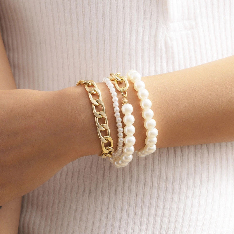 Cuban Link Chain Pearl Bracelet
