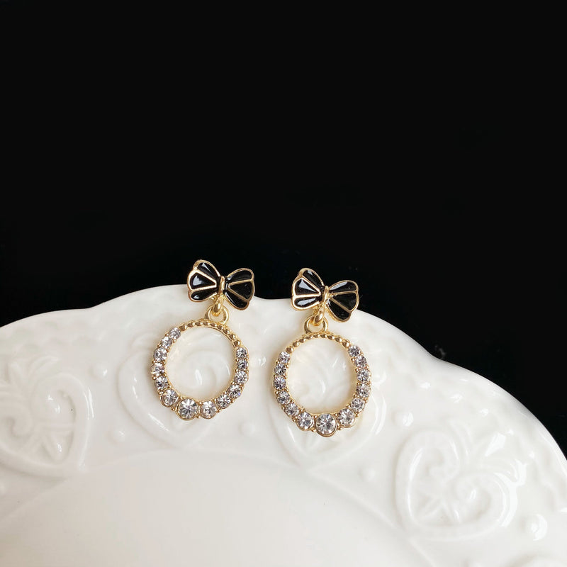 Sweet Bow Crystal Round Circle Earrings