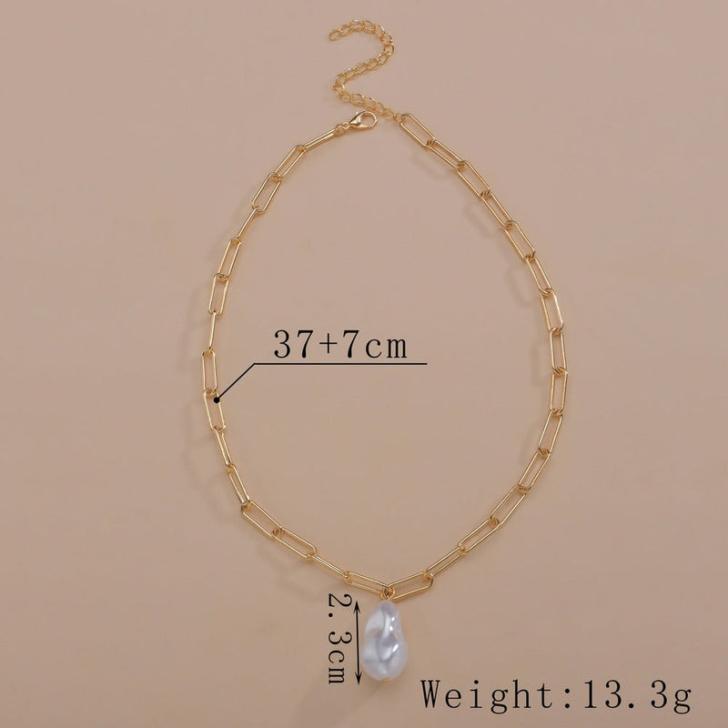 Paper Clip Chain Necklace Baroque Large Pearl Pendant