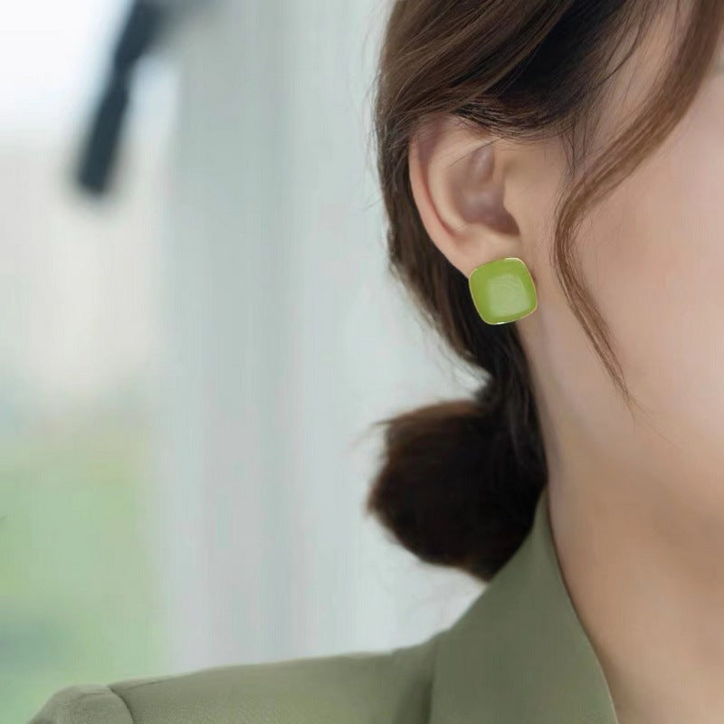 Green Square Earrings