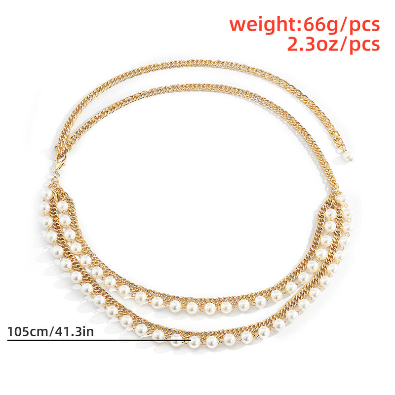 Women Pearl Waist Chain Women Sexy Layer Body Jewelry