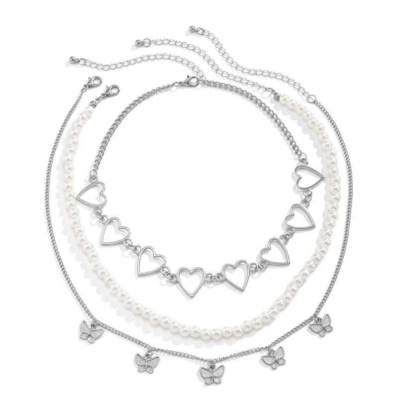 Hollow Out Multilayer Pendant Necklace Simple Heart