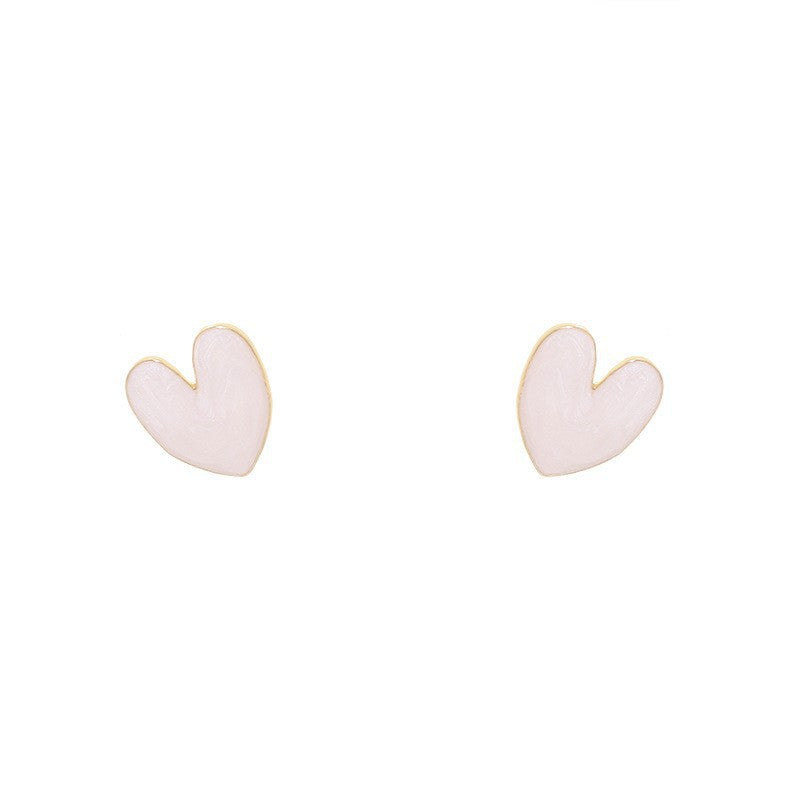 White Enamel Heart Love Stud Earrings