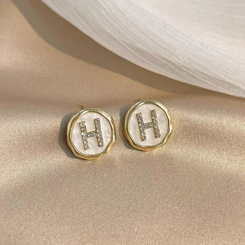 Enamel initial Letter H Earings