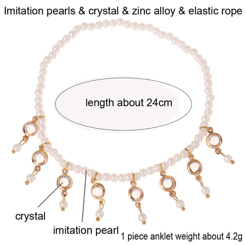 Summer Pearl Beaded Anklets Boho Crystal Tassel Ankle Bracelets