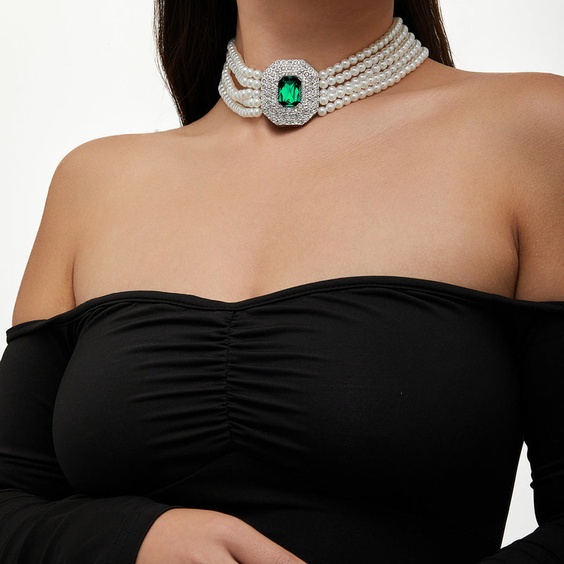 Sweet Sparkling Stone Layer Pearl Necklace