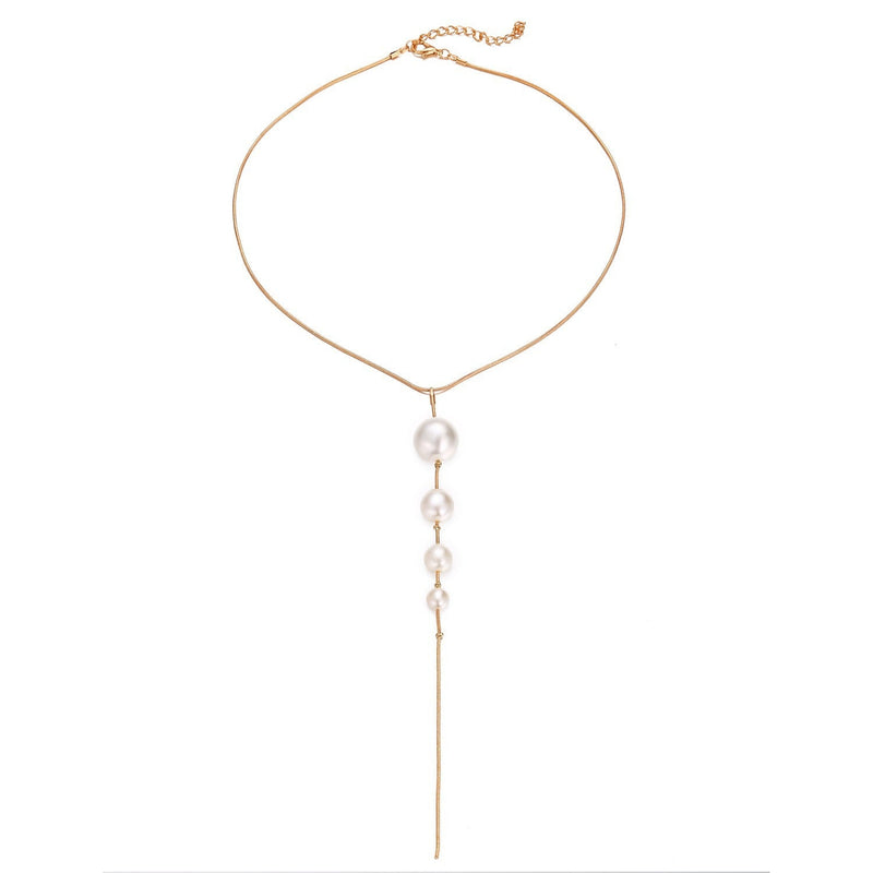 Pearl Tassel Pendant Gold Color Chain Necklace for Women