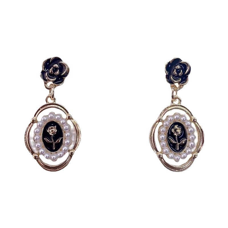 Enameled Pearl lower Beads Earrings