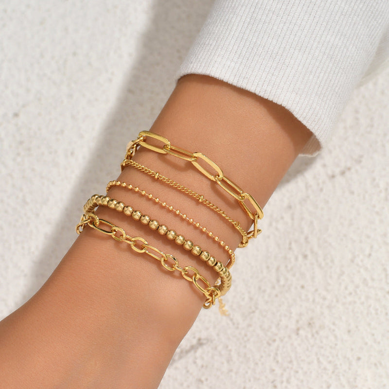 Beaded Layered Cuban Link Bracelet Set