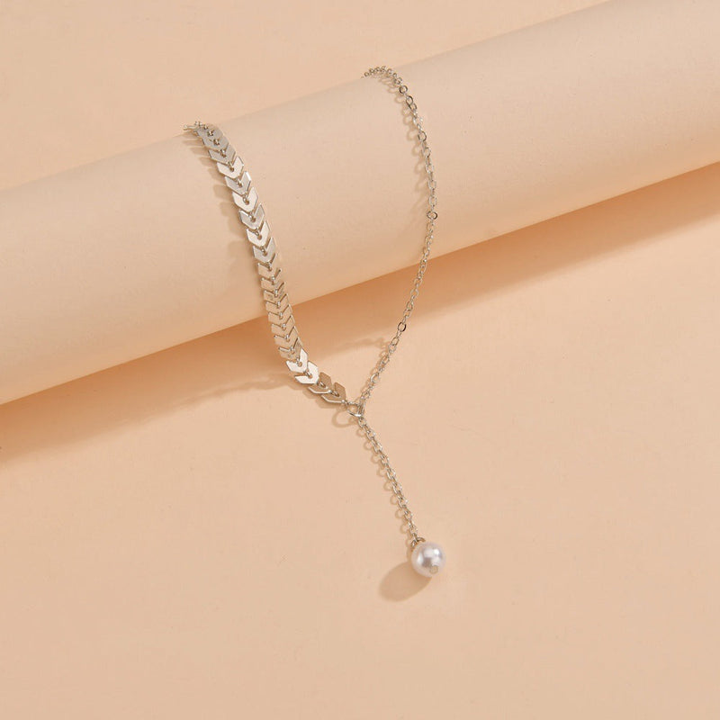 Wheat Ear Leaf Pearl Clavicle Pendant Necklace