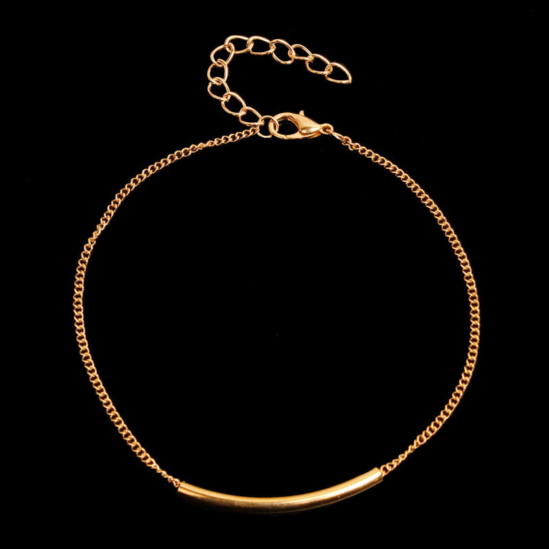 Women Square Tube Curved Bar Ankle Bracelets