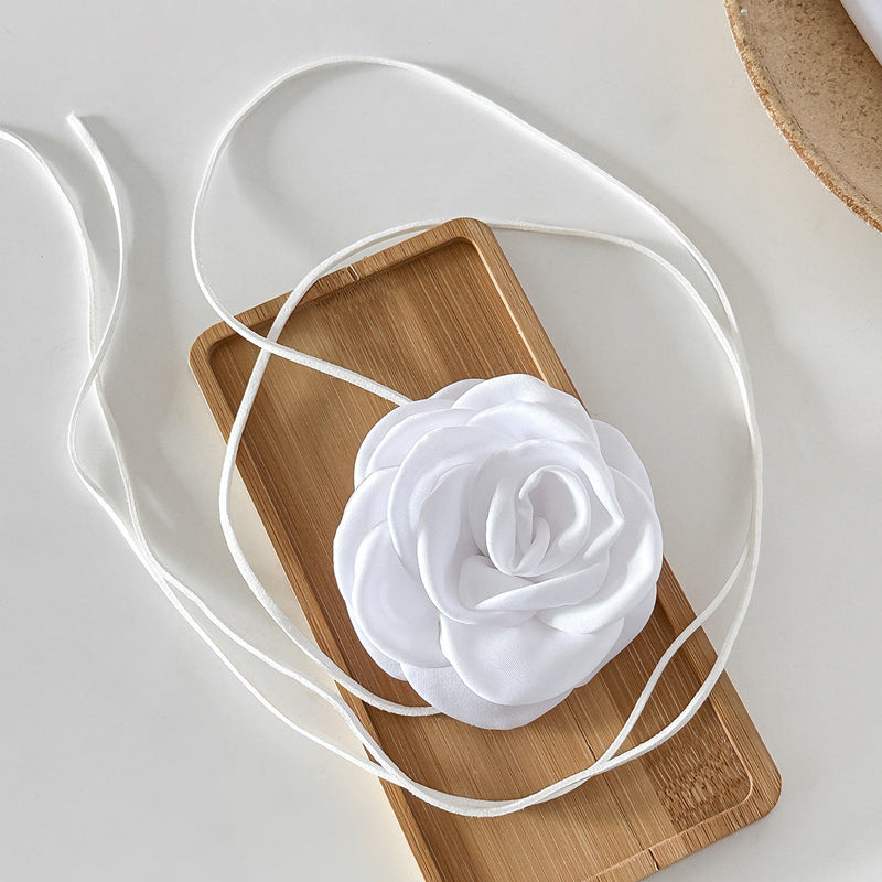 Retro Fabric Satin Rose Flower Necklace