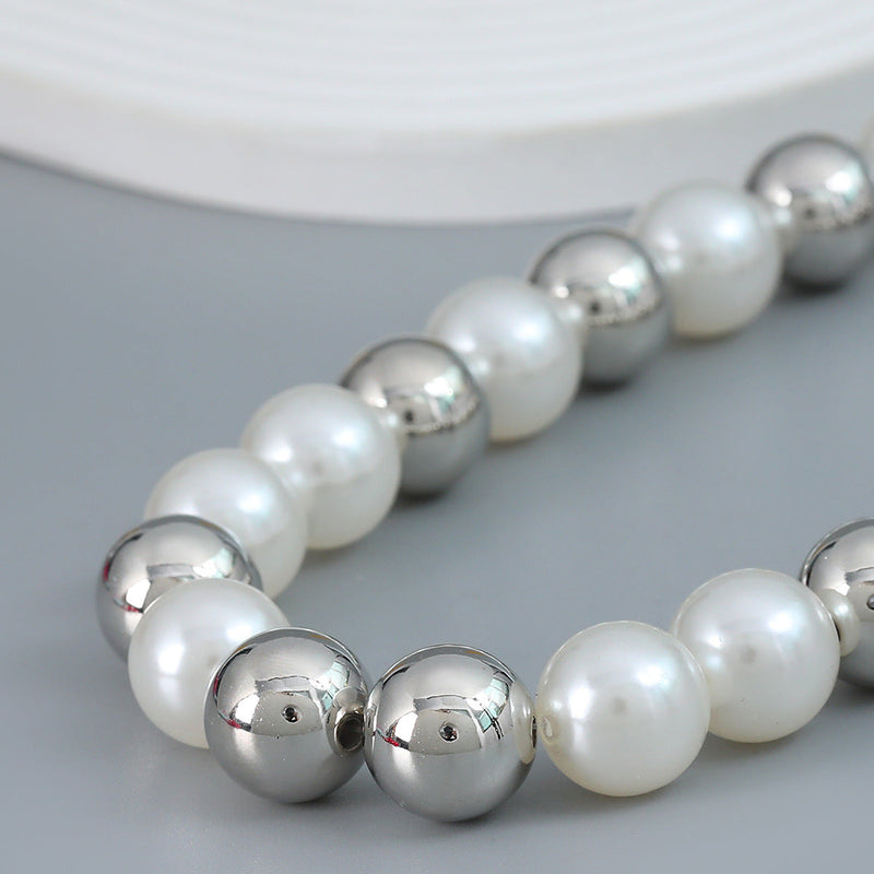 White Silver Mixed Color Pearls Simple Beaded Necklaces