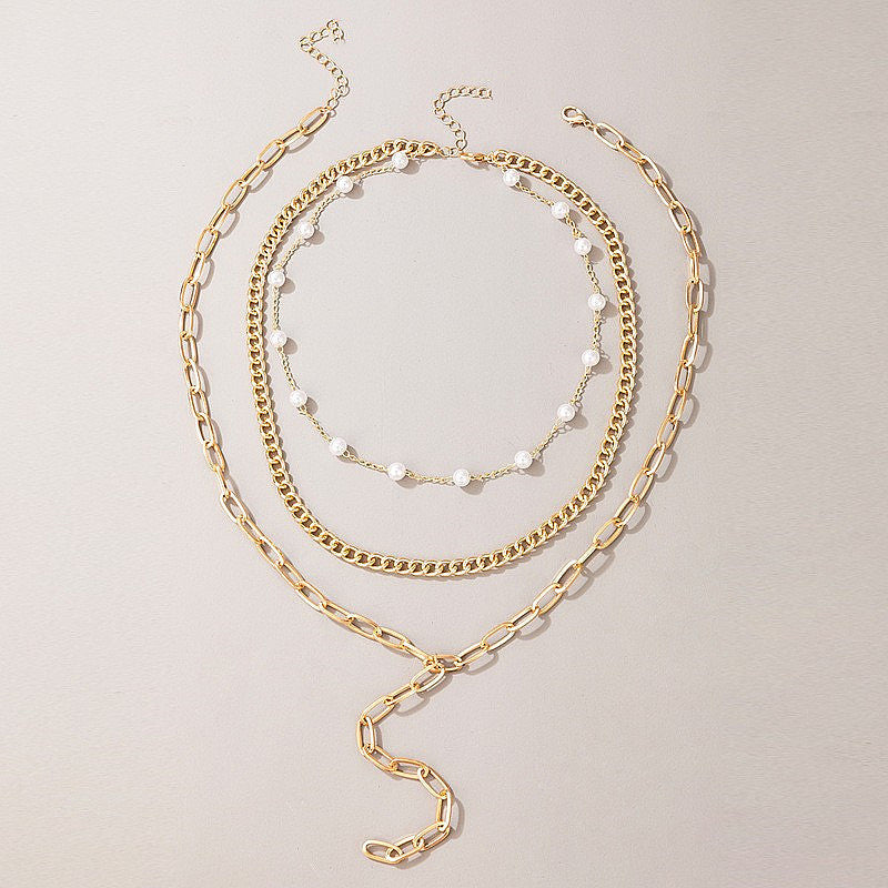 Layer Long Chain Necklace Pearl Charm Jewelry