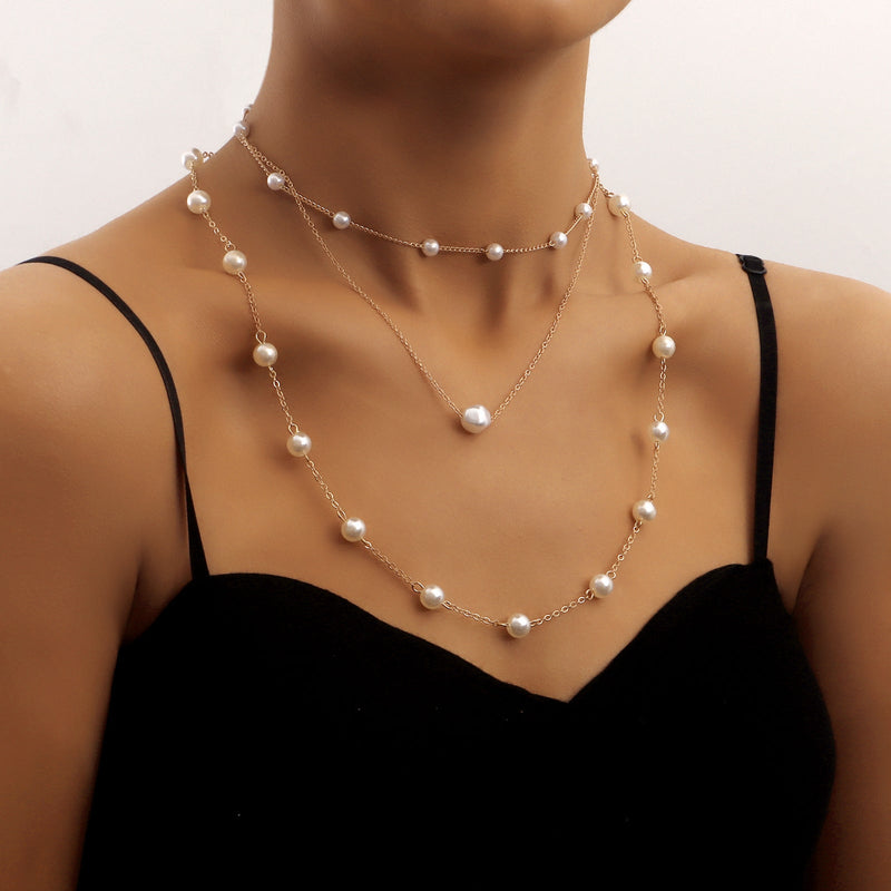 Women Layered Pearl Beads Necklace