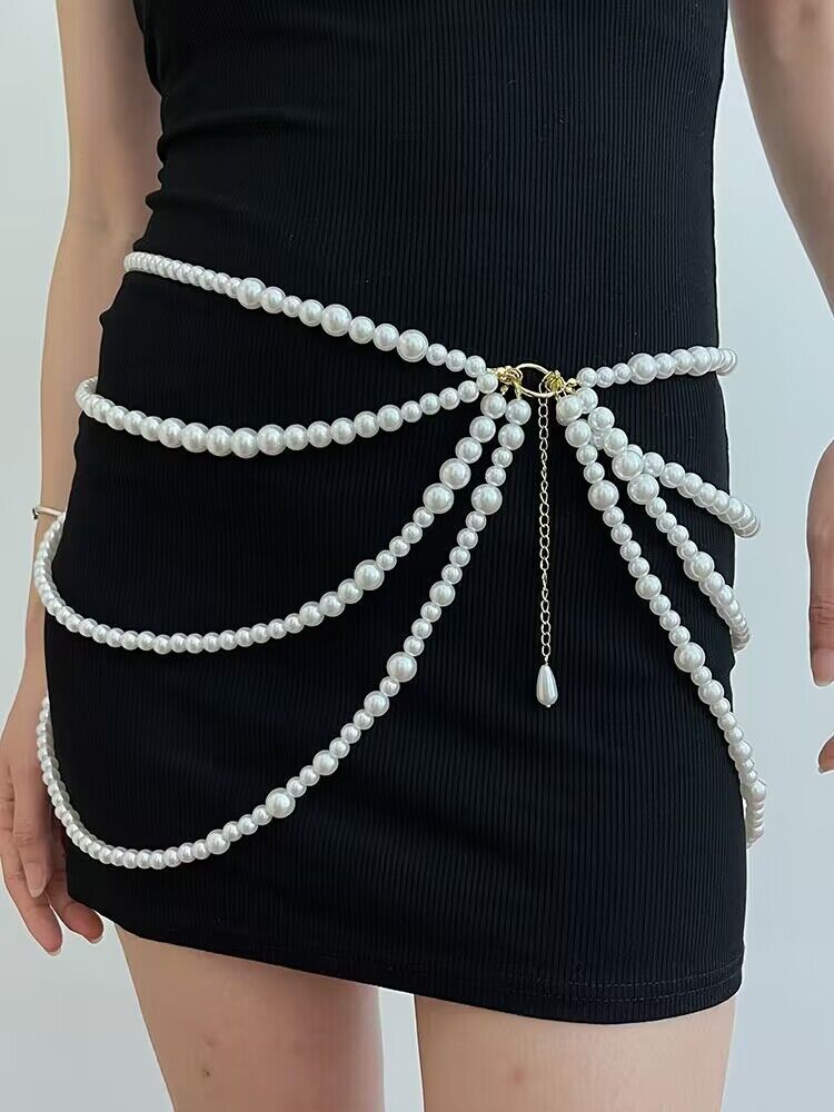 Sexy Imitation Pearl Waist Belt Multi Layered Body Chain