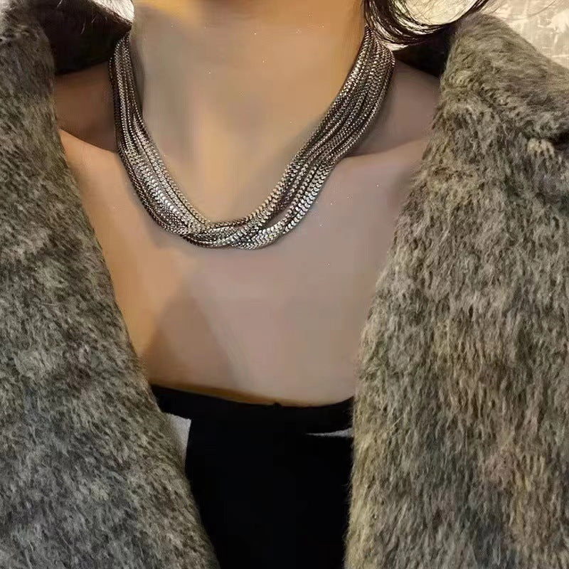 Exaggerated Punk Multi Layered Chain Layered Necklace