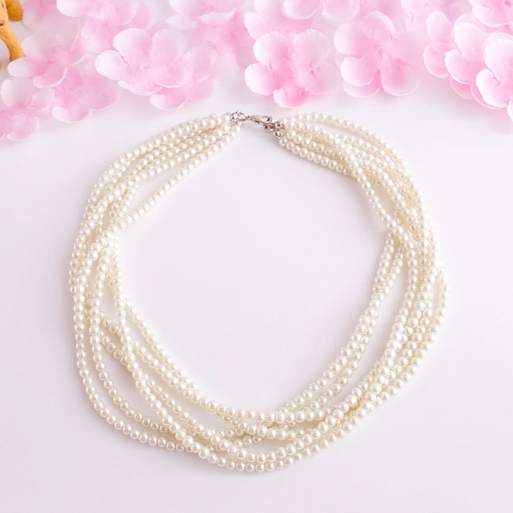 Round Twisted Glass White Pearl Necklace