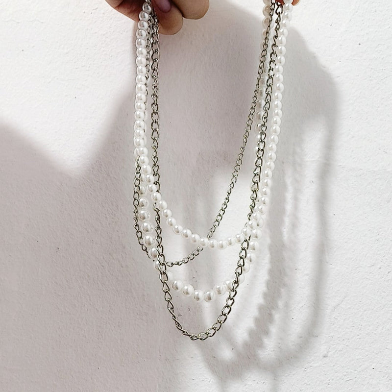 Vintage Layered Necklace Faux Pearl Strand Costume Jewelry