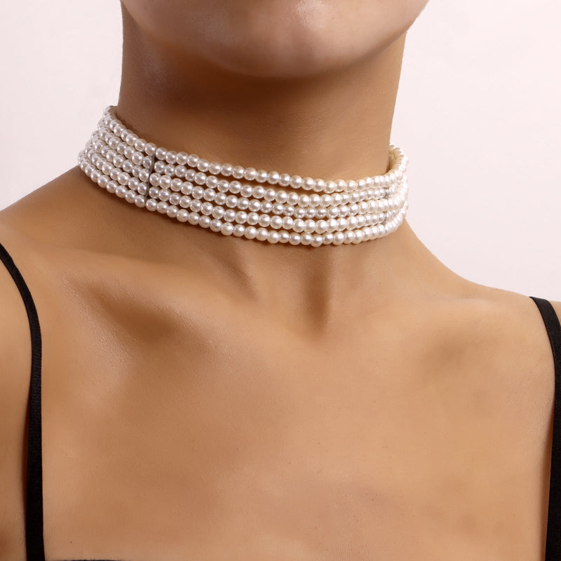 Elegant Collar Women Multi-Layered Pearl Necklace