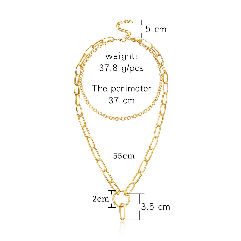 Double Layer Cuban Link Chain Necklace Chunky With Ring Pendant