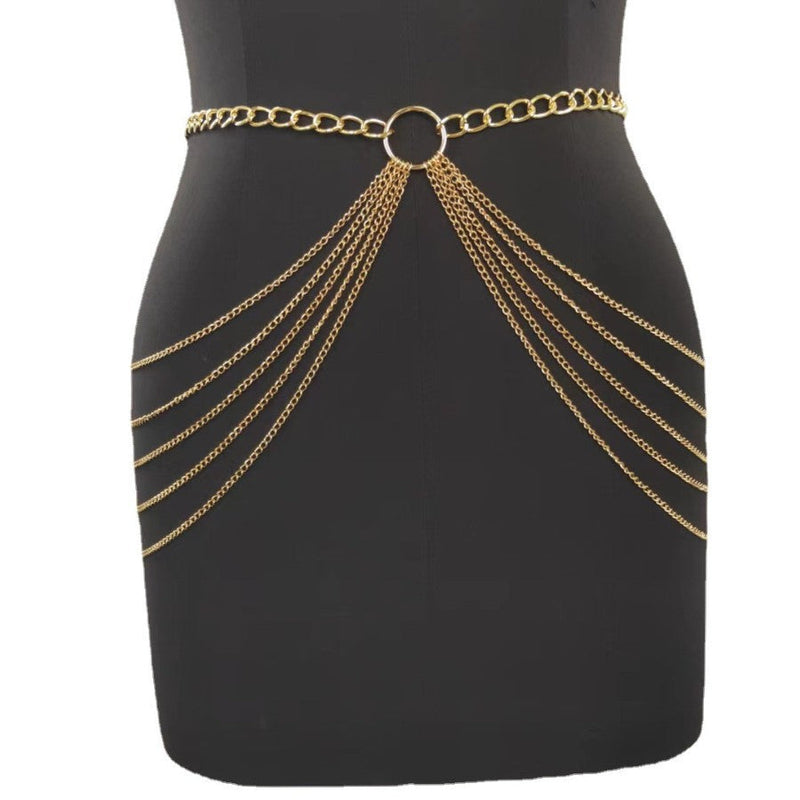 Sexy Beach Bikini Thin Belly Chain Simple Geometric Exaggerated Fringe Waist Chain