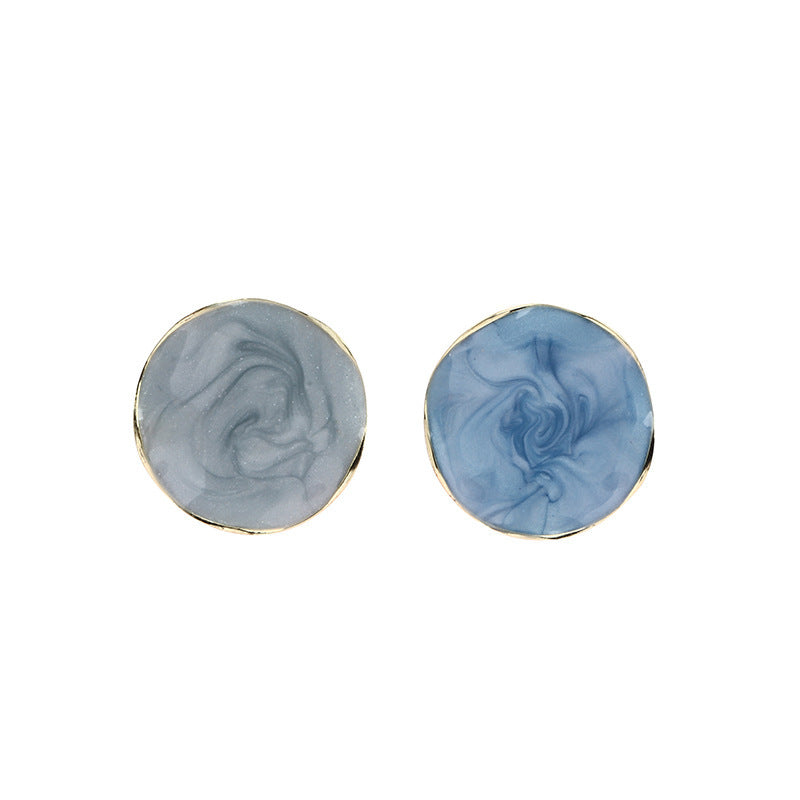 Blue Enamel Round Stud Earrings