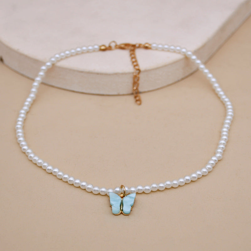Opal Necklace butterfly Pendant Fashion Pearl Necklace