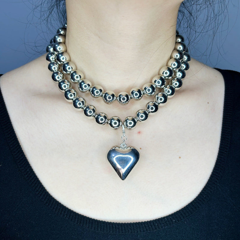 Chunky Heart Shape Exaggerated Big Beads Choker Necklace