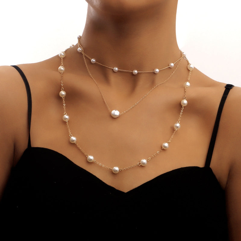 Women Layered Pearl Beads Necklace