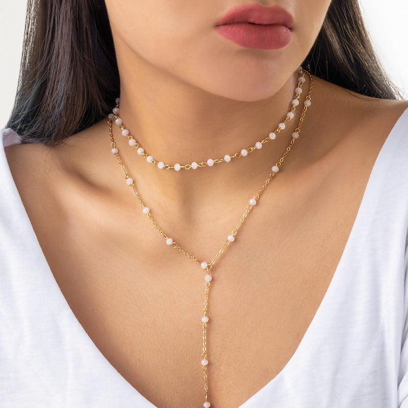 Multi Layer Overlay Retro Crystal Long Sweater Necklace