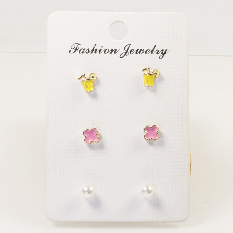 Cocktail flower stud earrings set