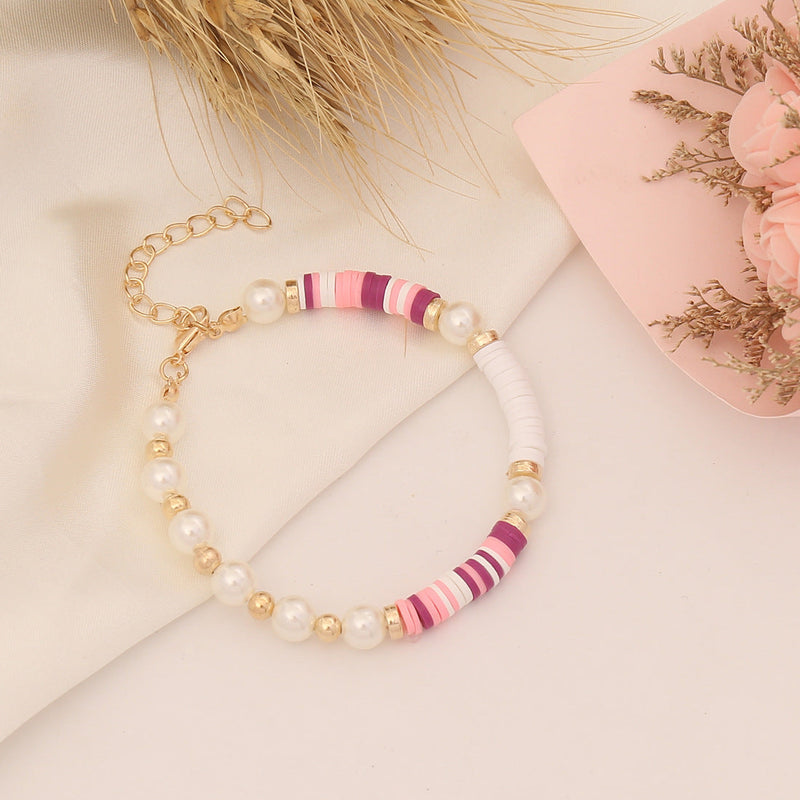 Fashion Multicolor Clay Beads Imitation Pearl Bracelet Set