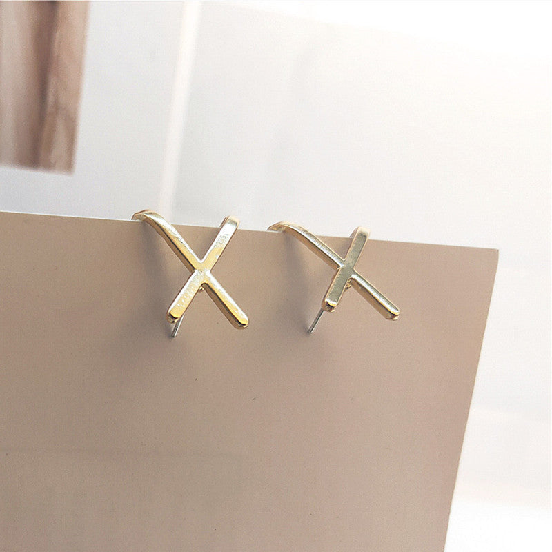 Geometric Cross X Shape Stud Earrings