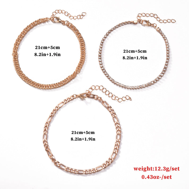 Rhinestone Layered Chains Anklet Bracelet
