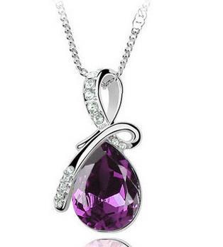 Colorful Crystal Water Drop Pendant Stone Necklace