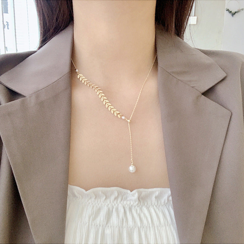 Wheat Chain Pearl Pendant Necklace