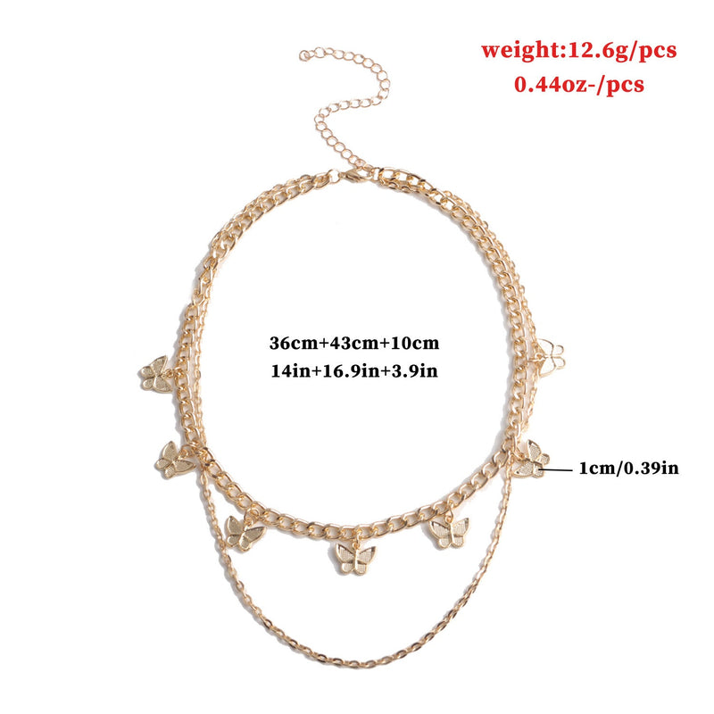 Classic Layered Chokers Butterfly Pendant Tassel Necklaces