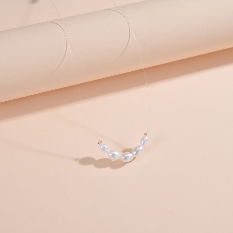 Oval Glass Pearl Chain Necklace