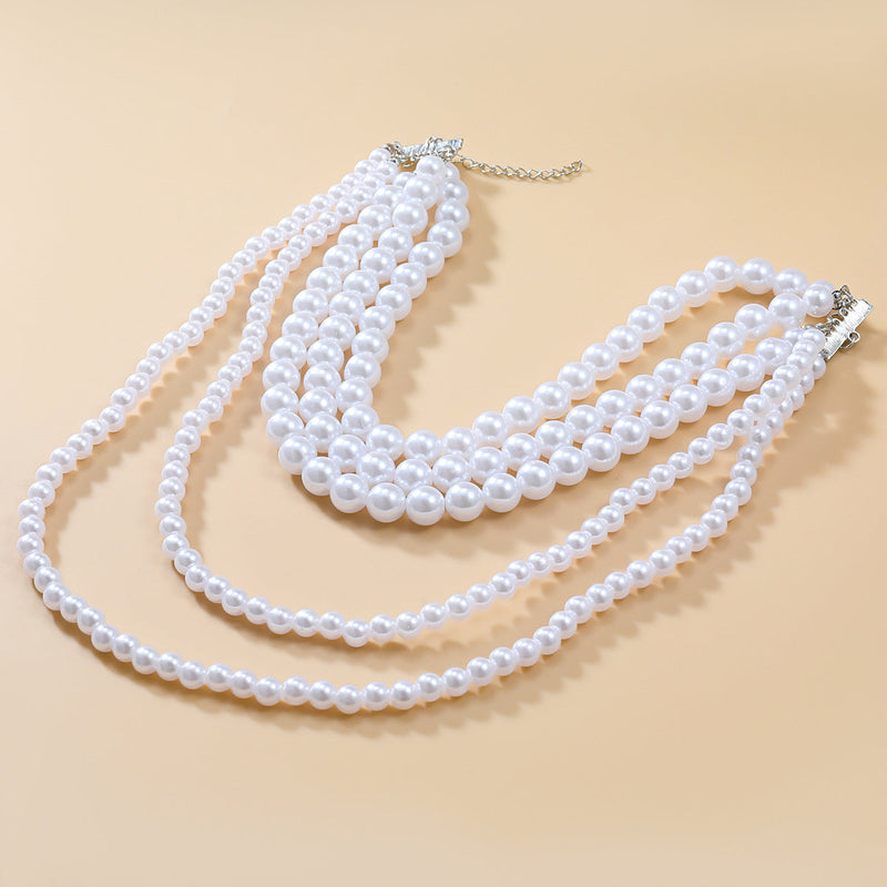 Simple Multi-layer Pearl Women Necklace Long Sweater