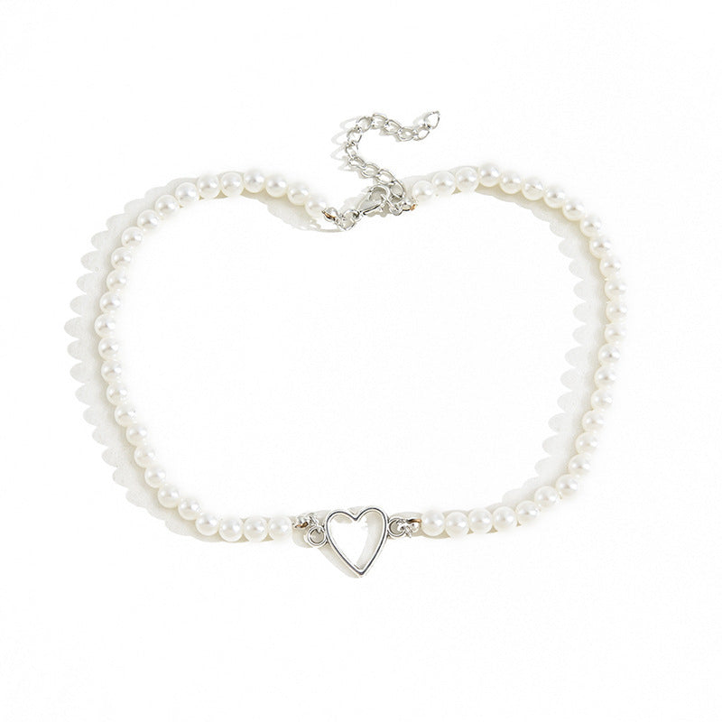 Trendy Love Heart Pearl Necklace Female