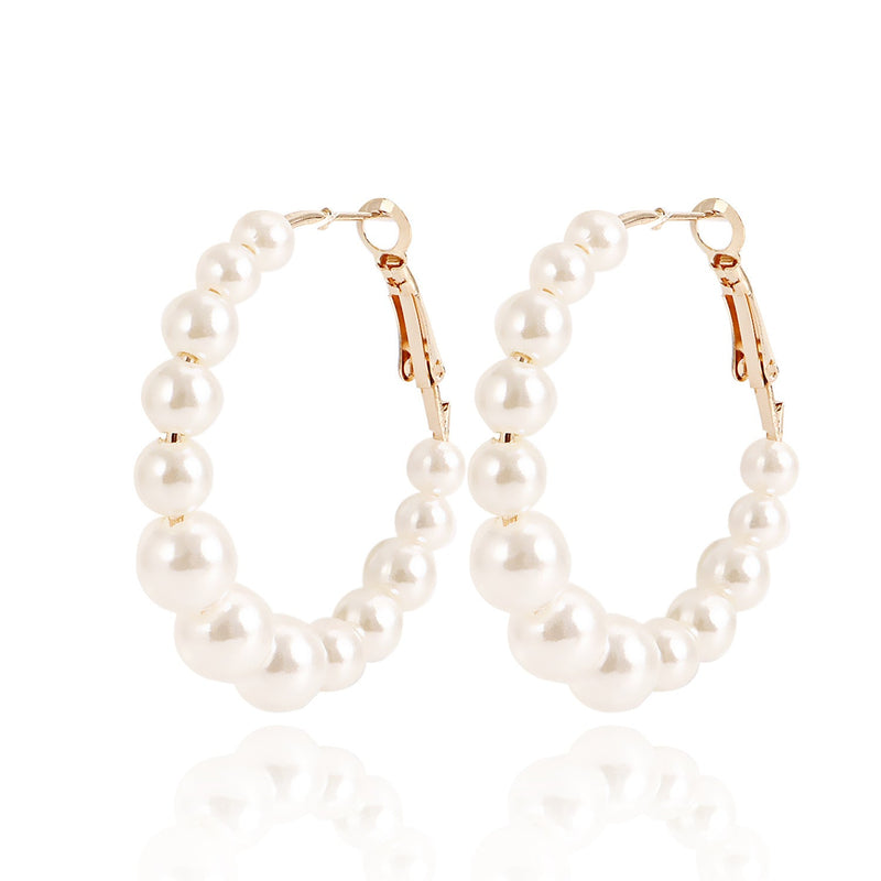 Geometric Large Pearl Hoop Earrings