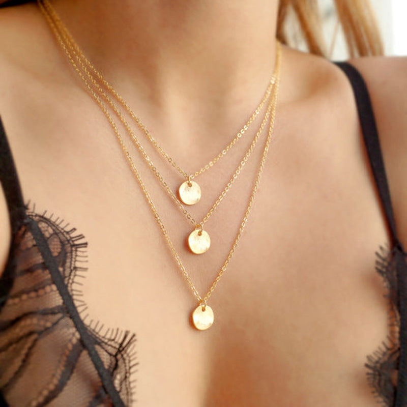 Layered Chain Round Pendant Necklace