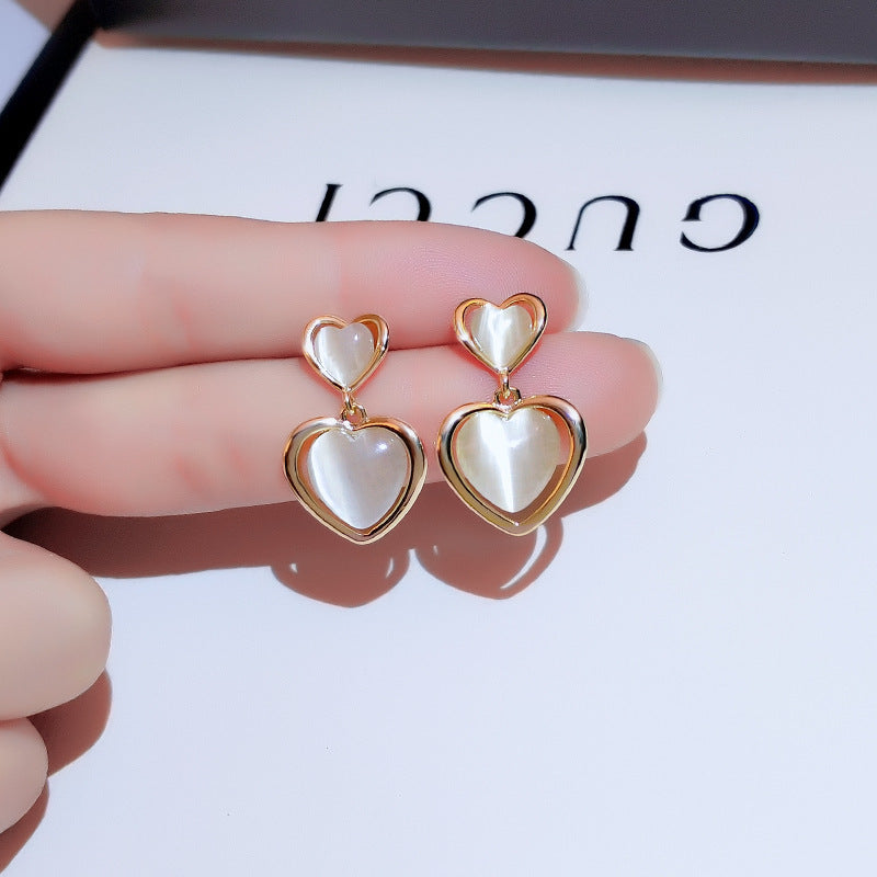 Opal Heart Drop Earrings