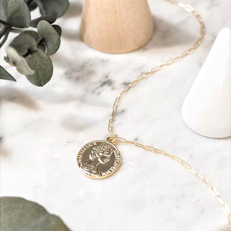 Double Layer Link Chain Coin Necklace