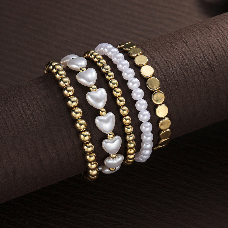 Pearl Elastic Round Beads Bracelet Set